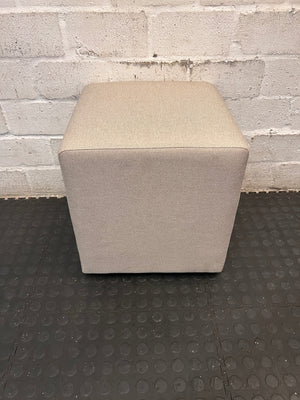 Square Beige Fabric Ottoman — Good Condition – side view