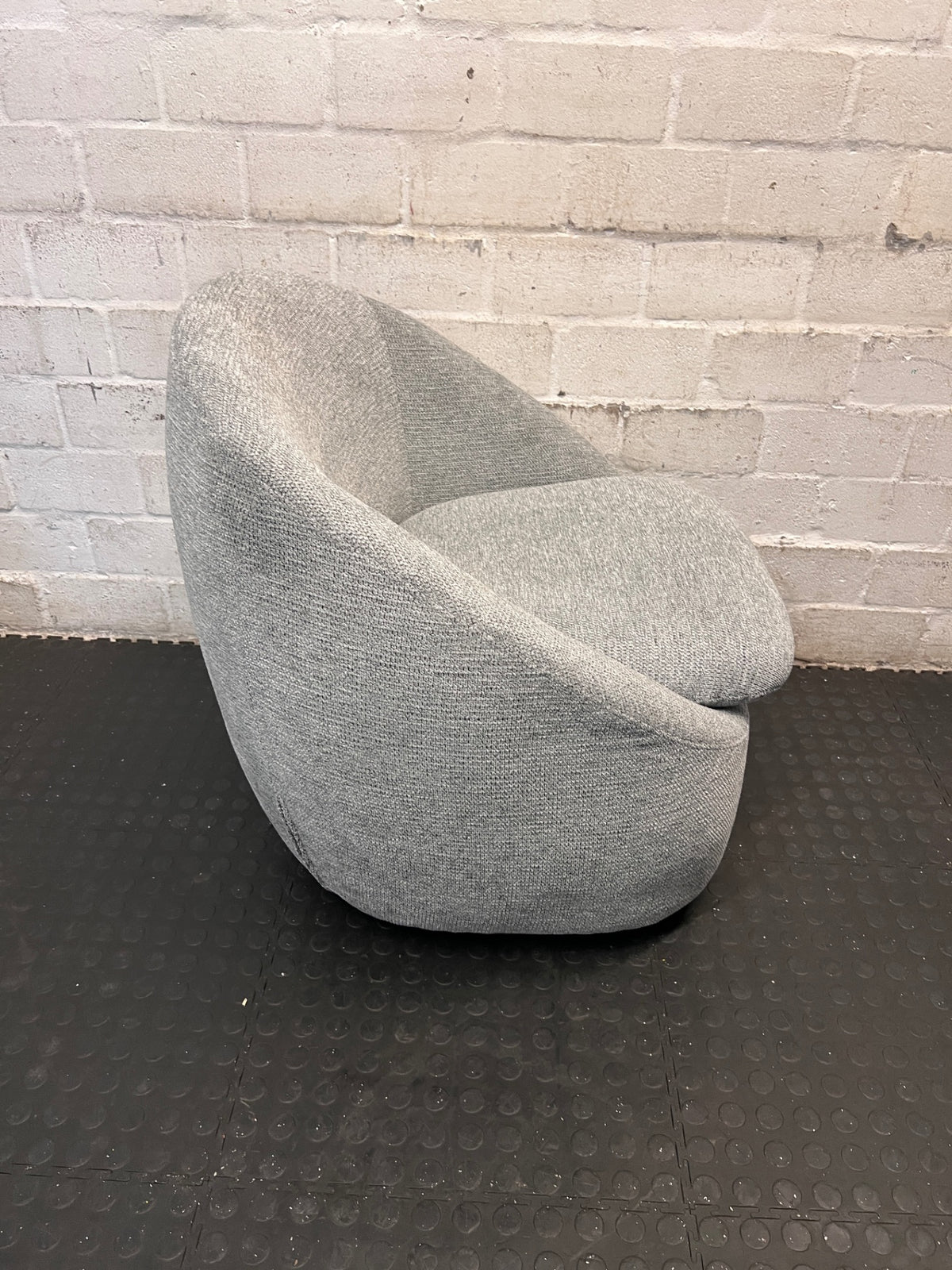 Grey Fabric Swivel Tub Chair — Good Working Order – back view