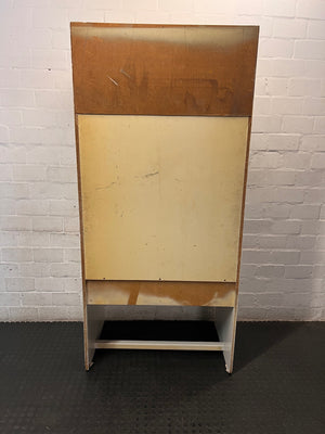 Tall White Wooden Dressing Table with Louvre Cupboard — Very Good Condition – back view