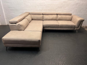 Cielo Beige Corner Couch with Daybed and Adjustable Headrests — Very Good Condition – side view