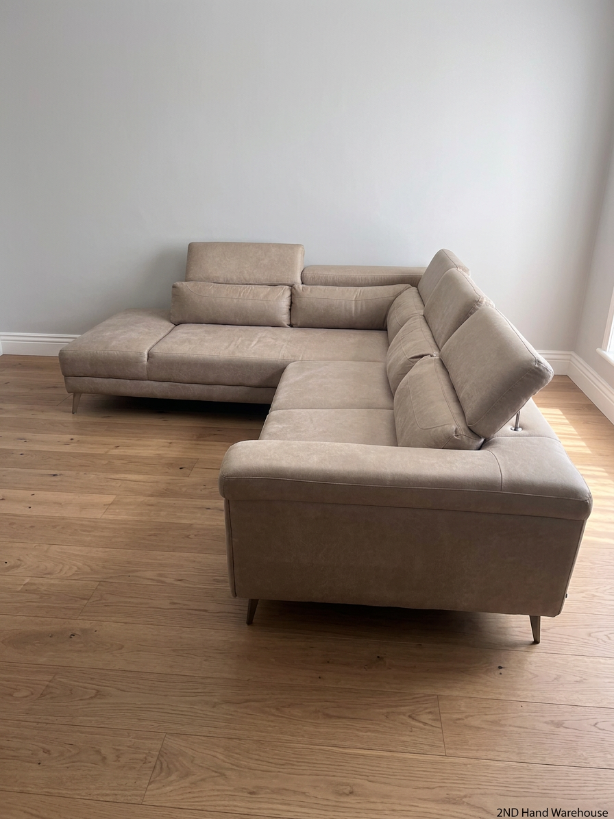 Cielo Beige Corner Couch with Daybed and Adjustable Headrests — Very Good Condition – styled product image