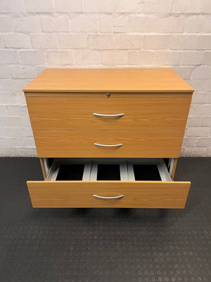 Optiplan 3-Drawer Filing Cabinet in Oak Finish — Good Condition with Keys – side view