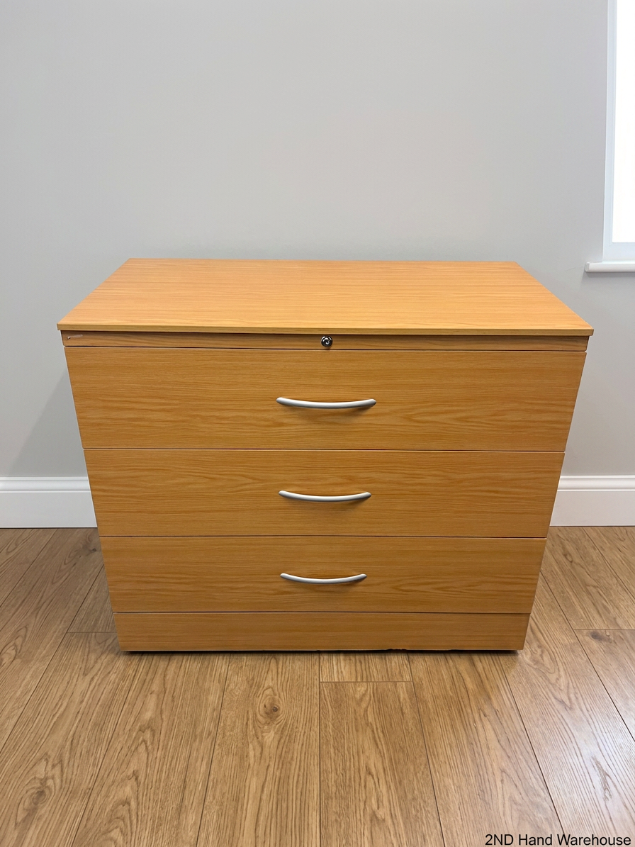 Optiplan 3-Drawer Filing Cabinet in Oak Finish — Good Condition with Keys – styled product image
