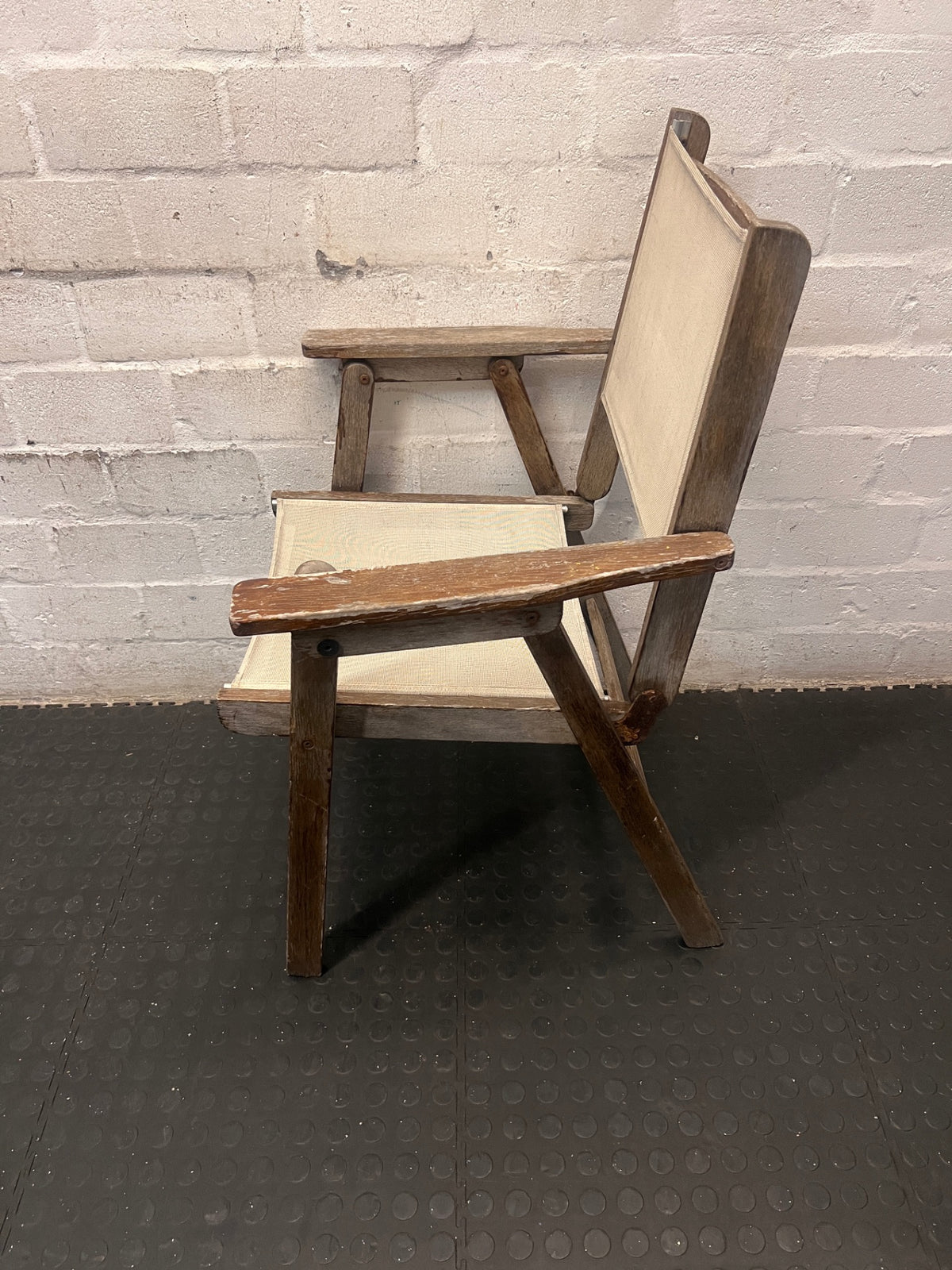 Wooden Director Style Outdoor Chair with Canvas Seat – side view