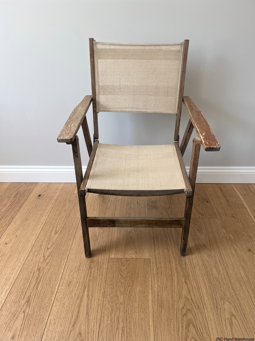 Wooden Director Style Outdoor Chair with Canvas Seat – styled product image