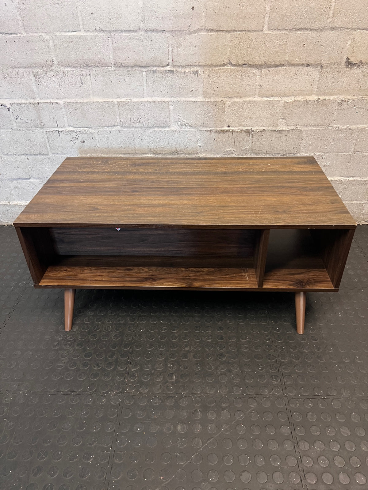 Mid-Century Style Two-Tone Wood Coffee Table — Broken Leg – back view