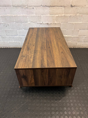 Mid-Century Style Two-Tone Wood Coffee Table — Broken Leg – condition detail