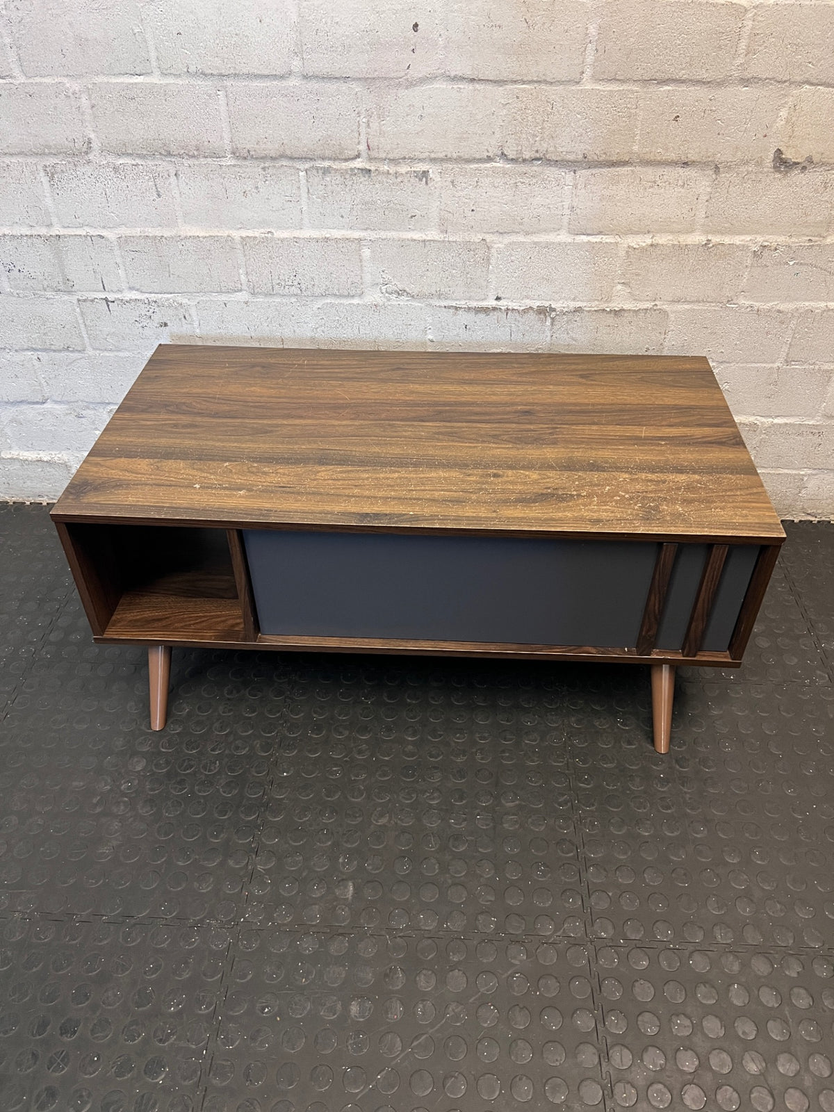 Mid-Century Style Two-Tone Wood Coffee Table — Broken Leg – main front view