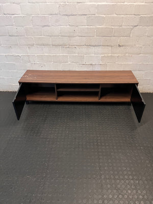 Brown and Black Low-Profile TV Unit — Surface Marks and Peeling on Top – side view