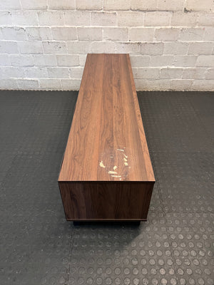 Brown and Black Low-Profile TV Unit — Surface Marks and Peeling on Top – top view