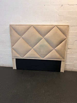Beige Upholstered Diamond Pattern Queen Headboard — Good Condition – main front view