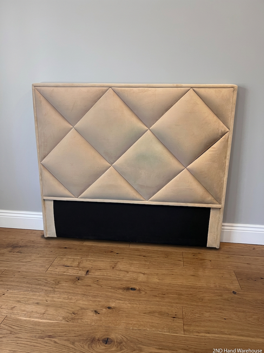 Beige Upholstered Diamond Pattern Queen Headboard — Good Condition – styled product image