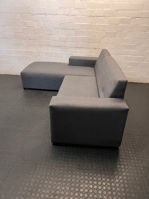Grey Fabric L-Shape Sectional Couch — Good Condition – back view