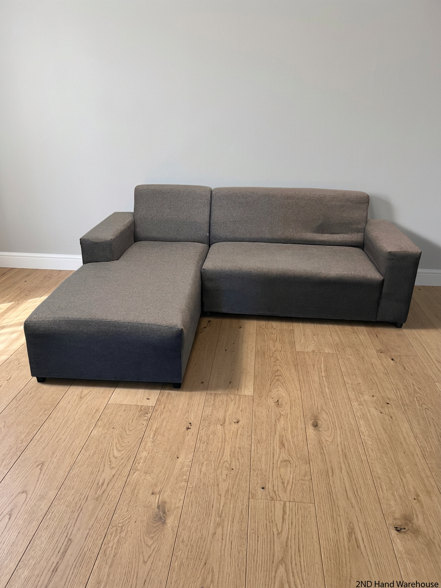 Grey Fabric L-Shape Sectional Couch — Good Condition – styled product image