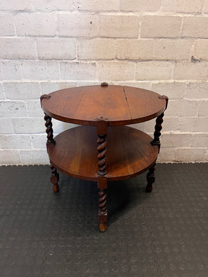 Carved Wood Side Table with Barley Twist Legs — Good Working Order – condition detail