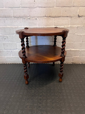 Carved Wood Side Table with Barley Twist Legs — Good Working Order – main front view