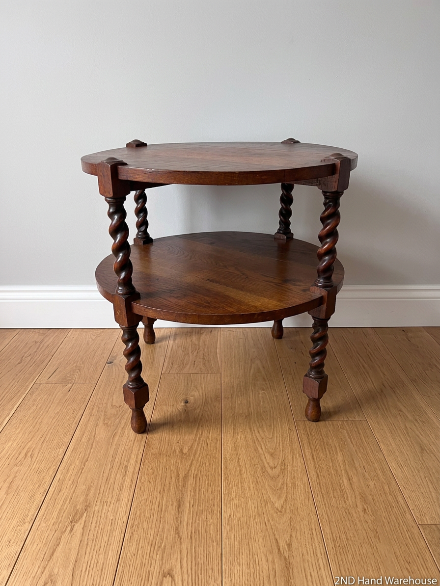 Carved Wood Side Table with Barley Twist Legs — Good Working Order – styled product image