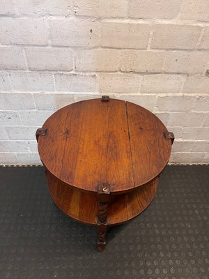 Carved Wood Side Table with Barley Twist Legs — Good Working Order – top view