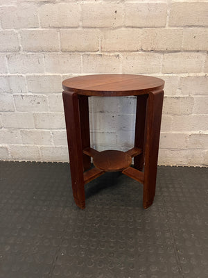 Round Wooden Side Table with Lower Shelf — Fair Condition with Surface Wear – main front view