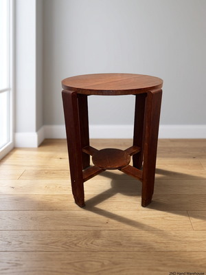 Round Wooden Side Table with Lower Shelf — Fair Condition with Surface Wear – styled product image