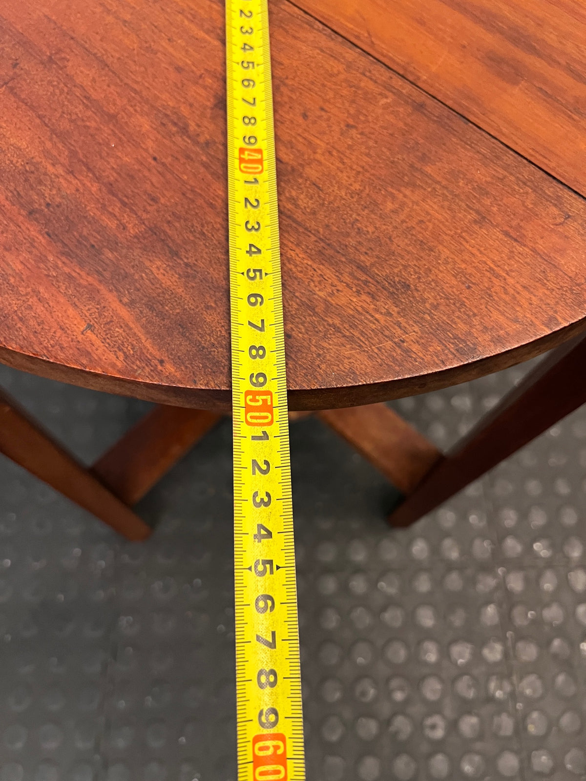 Round Wooden Side Table with Lower Shelf — Fair Condition with Surface Wear – width measurement