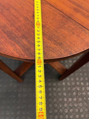 Round Wooden Side Table with Lower Shelf — Fair Condition with Surface Wear – width measurement