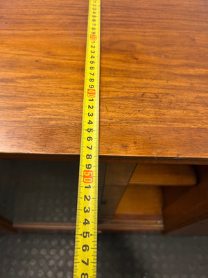 Vintage Stepped Wooden Sideboard with Glass Display — Well Used Condition – depth measurement