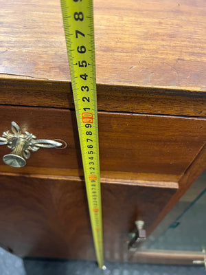 Vintage Stepped Wooden Sideboard with Glass Display — Well Used Condition – height measurement