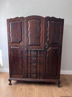 Vintage-Style Dark Wood 3-Door Wardrobe with Drawers — Loose Drawers and Non-Locking Doors – styled product image