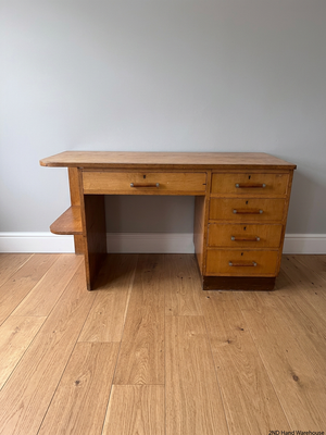 Art Deco Style Wooden Office Desk with 5 Drawers — Fair Condition with Visible Surface Wear – styled product image