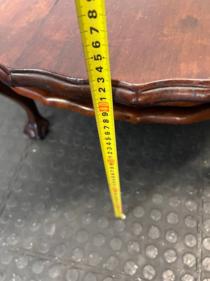 Dark Brown Round Coffee Table with Ball and Claw Feet — Well Used Condition – height measurement