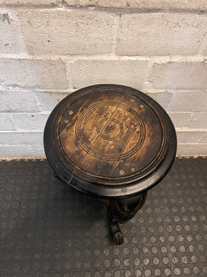 Hand-Carved Elephant Head Side Table — Well Used with Visible Surface Cracks – condition detail