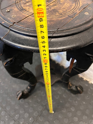 Hand-Carved Elephant Head Side Table — Well Used with Visible Surface Cracks – height measurement