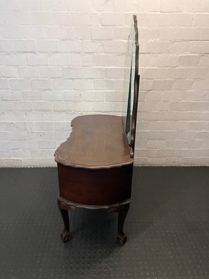 Vintage Dark Brown Dressing Table with Triptych Mirror — Well Used Condition – condition detail
