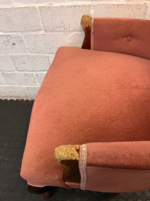 Vintage Pink Tufted Accent Chair with Cabriole Legs — Used; Fair Condition – back view