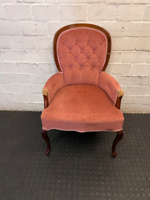 Vintage Pink Tufted Accent Chair with Cabriole Legs — Used; Fair Condition – main front view
