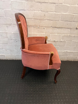 Vintage Pink Tufted Accent Chair with Cabriole Legs — Used; Fair Condition – side view
