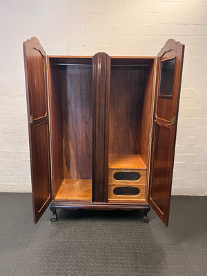 Ornate Dark Brown Double Door Wardrobe — Well Used Condition – side view