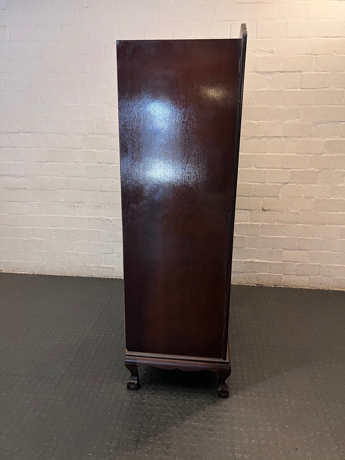Vintage Style 3-Door Wooden Wardrobe with Scalloped Top — Well Used Condition – condition detail