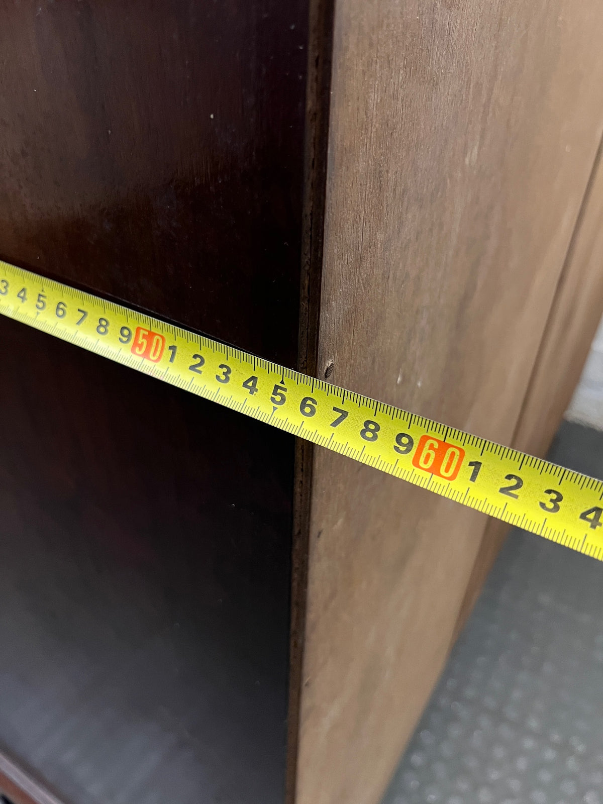 Vintage Style 3-Door Wooden Wardrobe with Scalloped Top — Well Used Condition – depth measurement