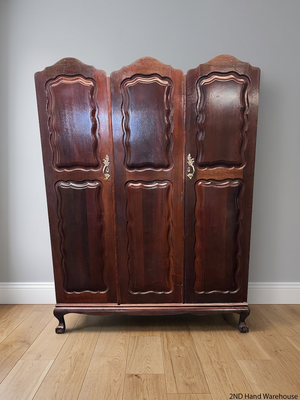Vintage Style 3-Door Wooden Wardrobe with Scalloped Top — Well Used Condition – styled product image