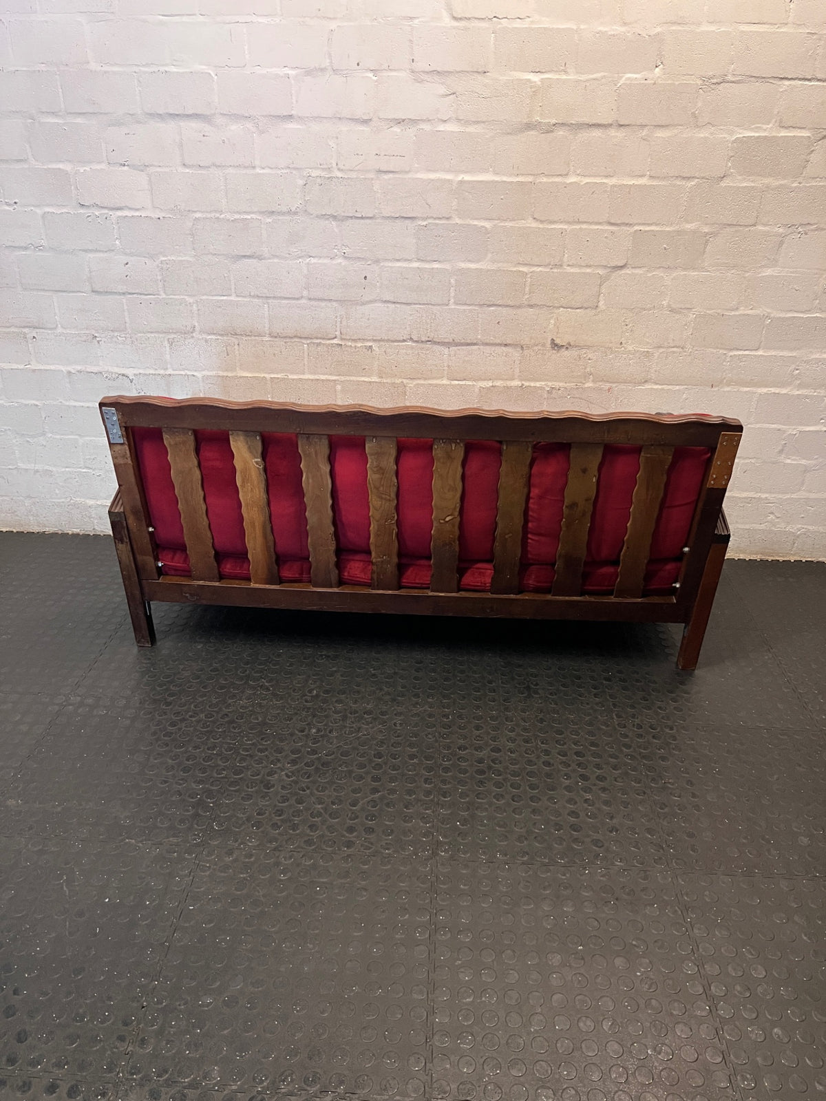 Vintage-Style 3 Seater Couch with Red Upholstery — Well Used Condition – condition detail