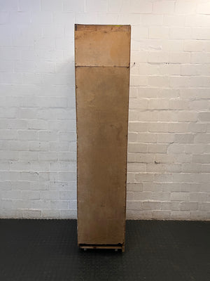 Tall Narrow Wooden Wardrobe on Wheels — Well Used Condition – back view