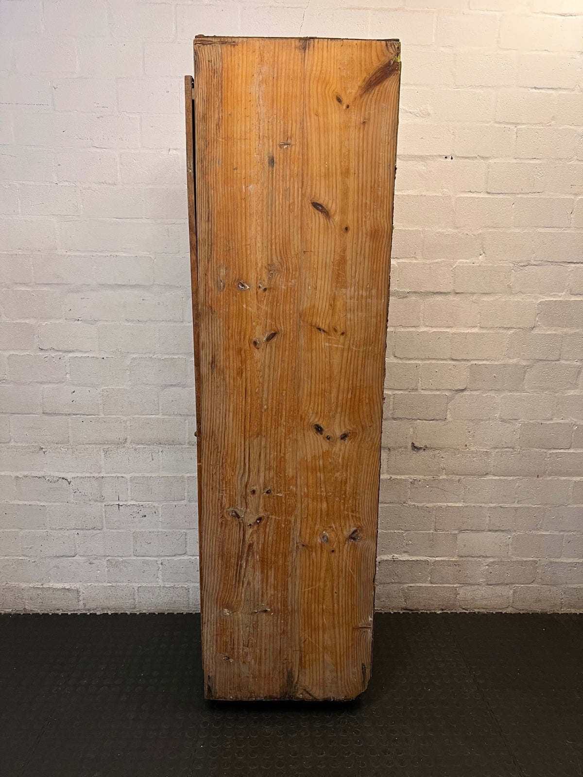 Tall Narrow Wooden Wardrobe on Wheels — Well Used Condition – condition detail