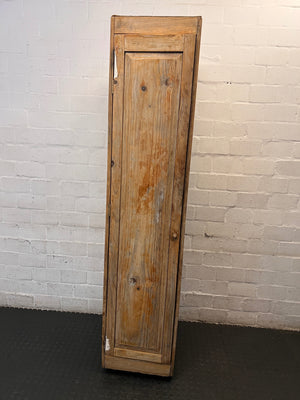Tall Narrow Wooden Wardrobe on Wheels — Well Used Condition – main front view
