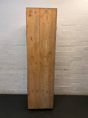 Tall Narrow Wooden Wardrobe on Wheels — Well Used Condition – top view