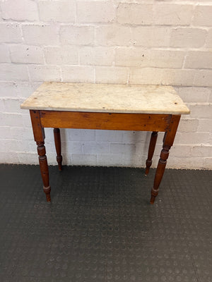 Marble Top Console Table with Turned Wooden Legs — Fair Condition With Visible Wear – main front view