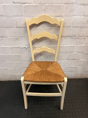 Cream Wooden Ladder-Back Dining Chair with Rush Seat — Great Condition – main front view