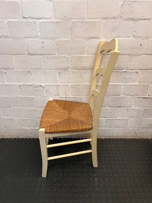 Cream Wooden Ladder-Back Dining Chair with Rush Seat — Great Condition – side view