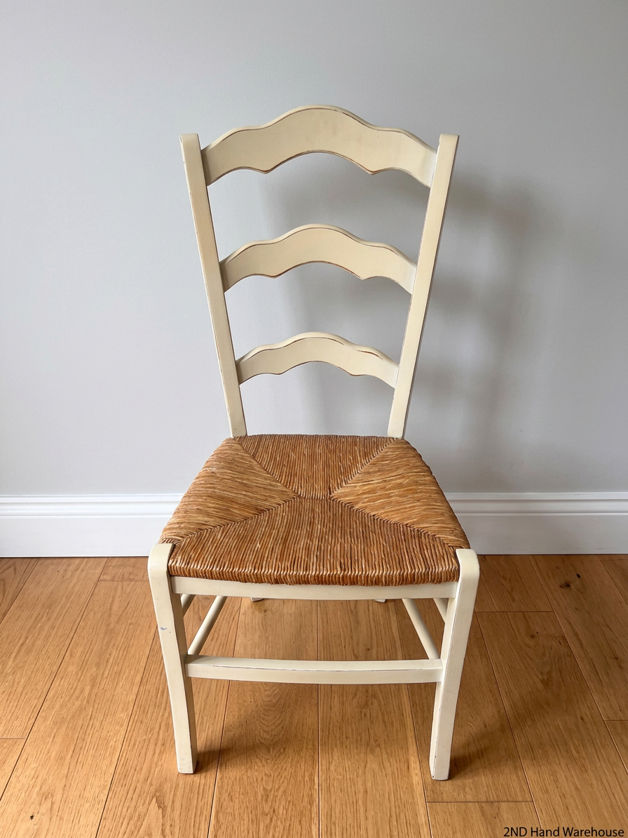 Cream Wooden Ladder-Back Dining Chair with Rush Seat — Great Condition – styled product image